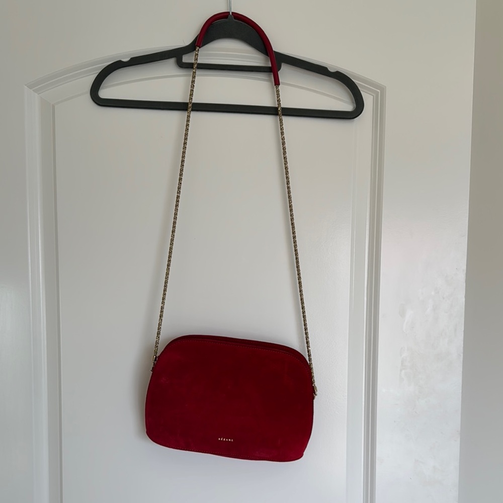 Sézane Red Suede Crossbody Bag with chain